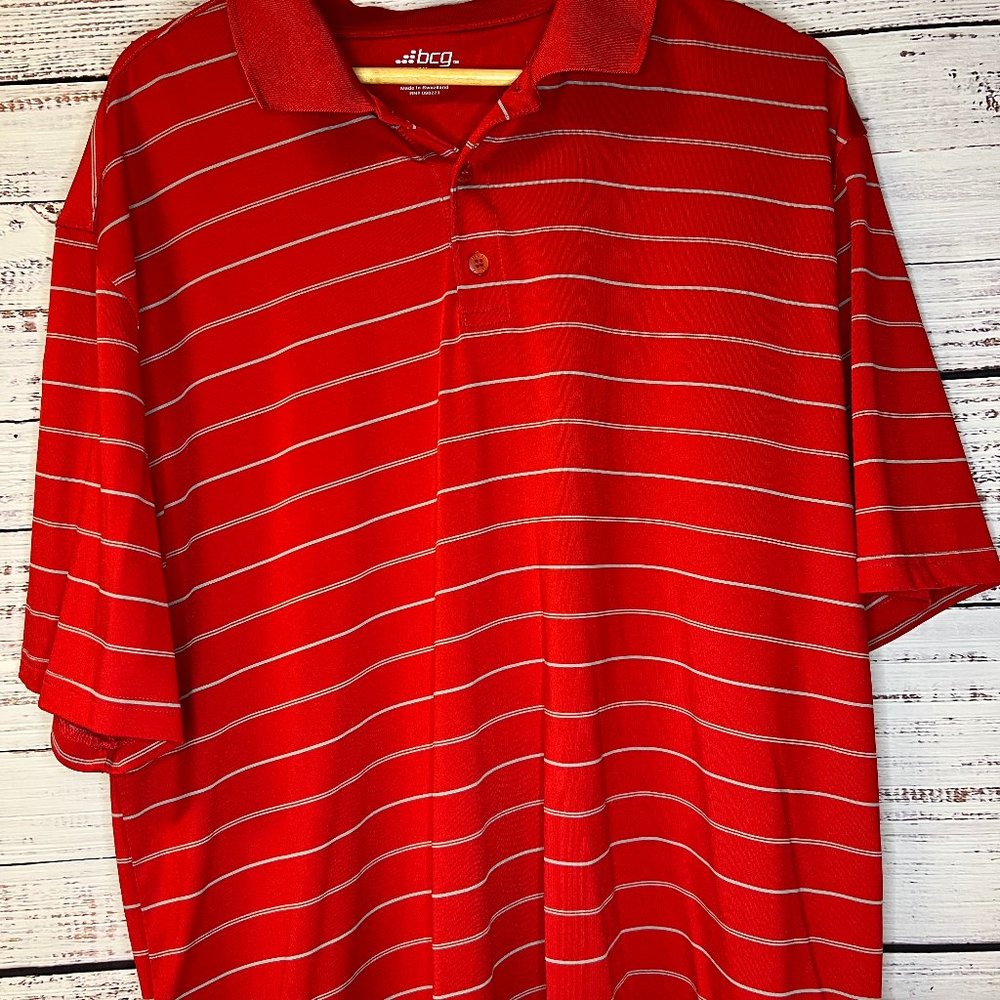 Men's BCG XL Polo Shirt Red with White Stripes